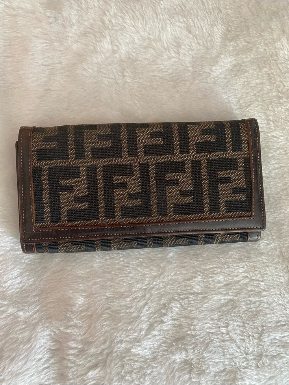 Vintage Fendi Zucca Canvas Leather Classic FF Monogram Long Continental Wallet